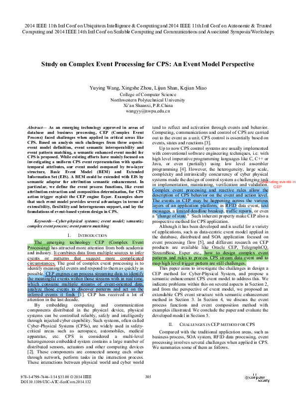 (PDF) Study on Complex Event Processing for CPS: An Event Model Perspective