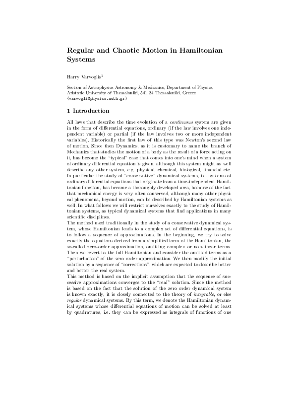(PDF) Regular and Chaotic Motion in Hamiltonian Systems