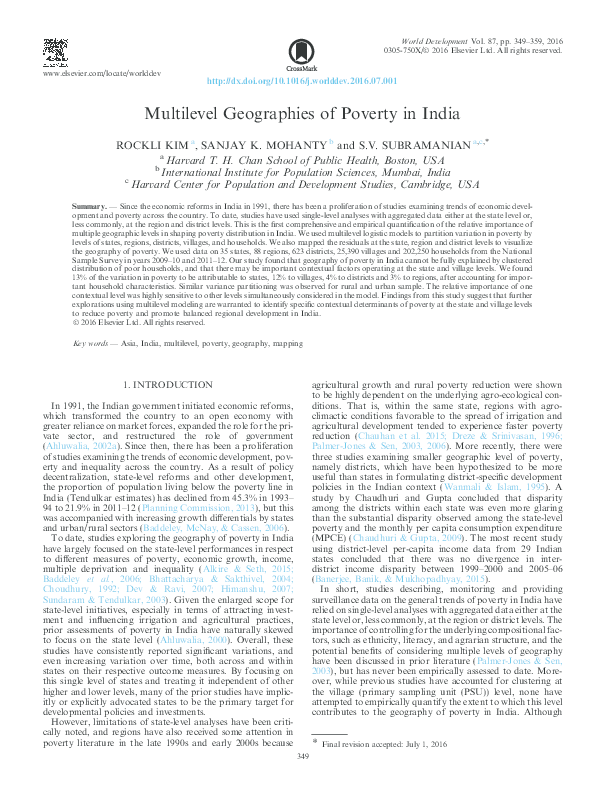 (PDF) Multilevel Geographies of Poverty in India