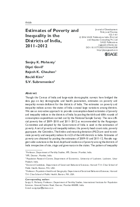 (PDF) Estimates of Poverty and Inequality in the Districts of India ...
