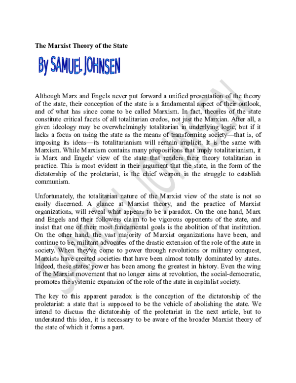 (DOC) The Marxist Theory of the State