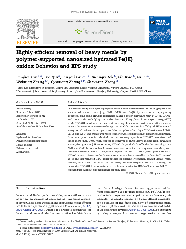 (PDF) Highly efficient removal of heavy metals by polymer-supported ...