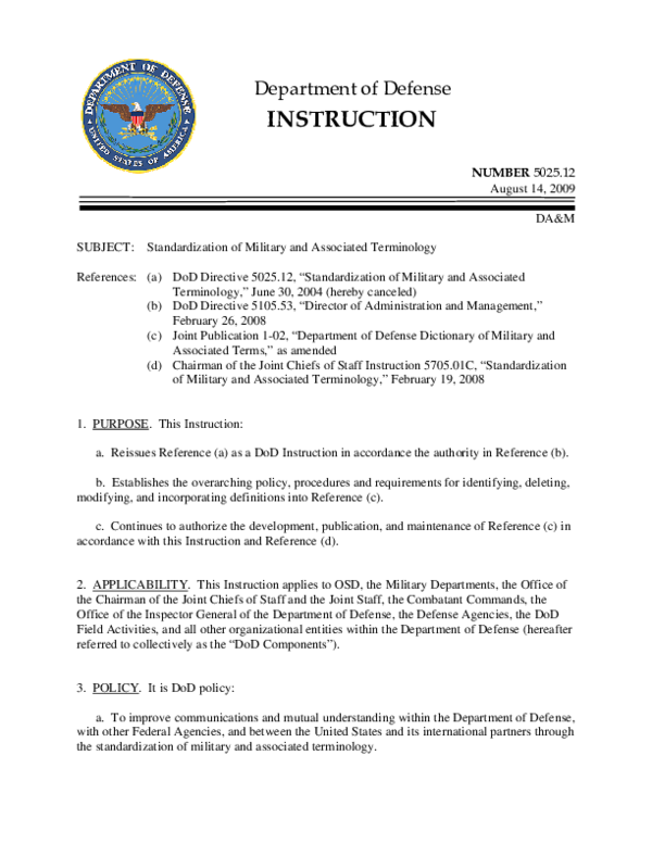 (PDF) DoD Instruction 5025.12, August 14, 2009