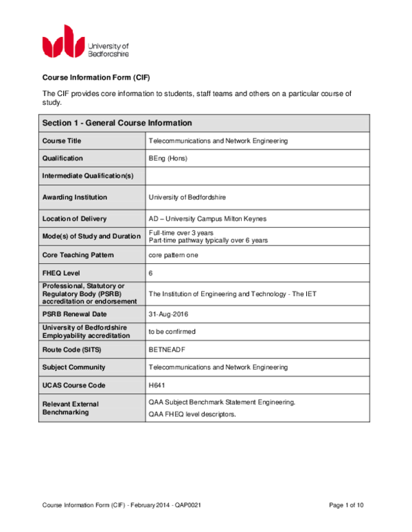 (PDF) Course Information Form (CIF) Section 1 -General Course ...