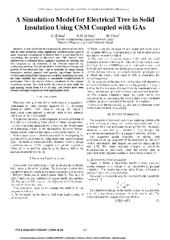 (PDF) A simulation model for electrical tree in solid insulation using ...