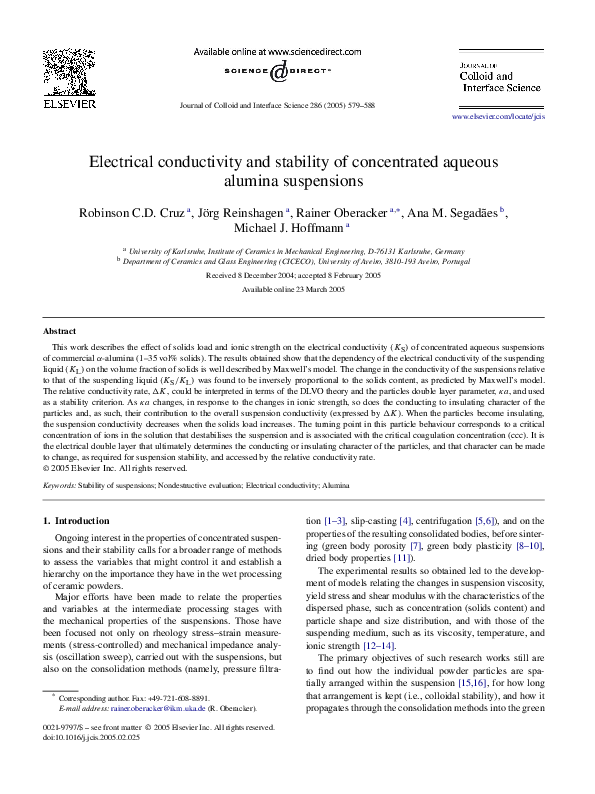 (PDF) Electrical conductivity and stability of concentrated aqueous ...