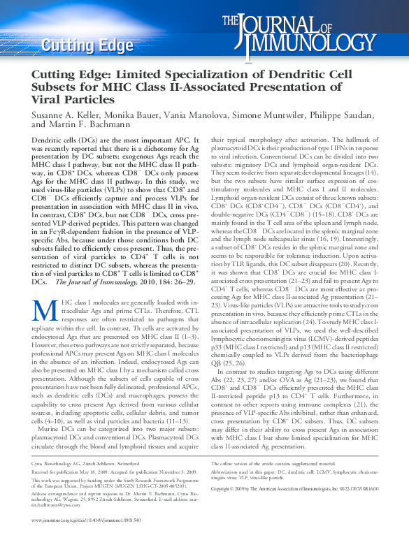 (PDF) Cutting Edge: Limited Specialization of Dendritic Cell Subsets ...