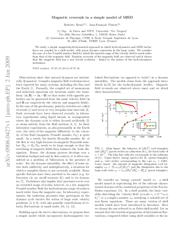 (PDF) Magnetic reversals in a simple model of MHD