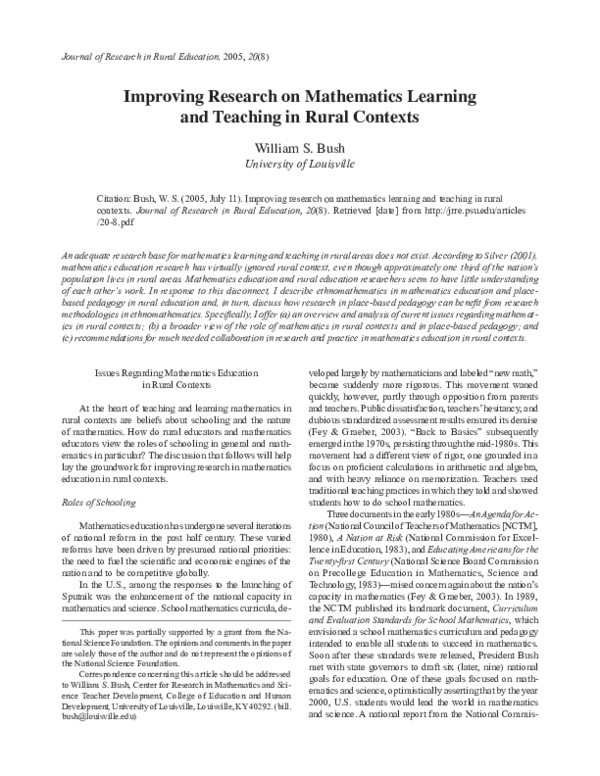 (PDF) Improving Research on Mathematics Learning and Teaching in Rural ...