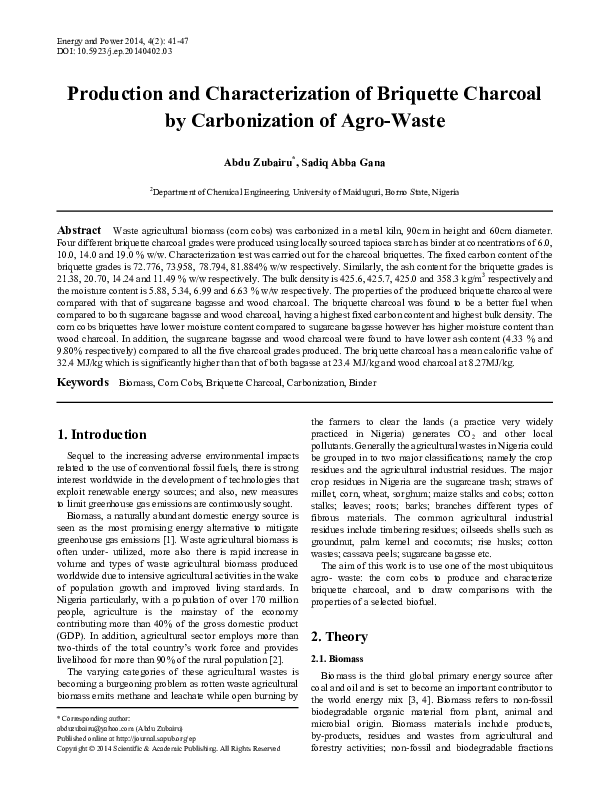 (PDF) Production and Characterization of Briquette Charcoal by