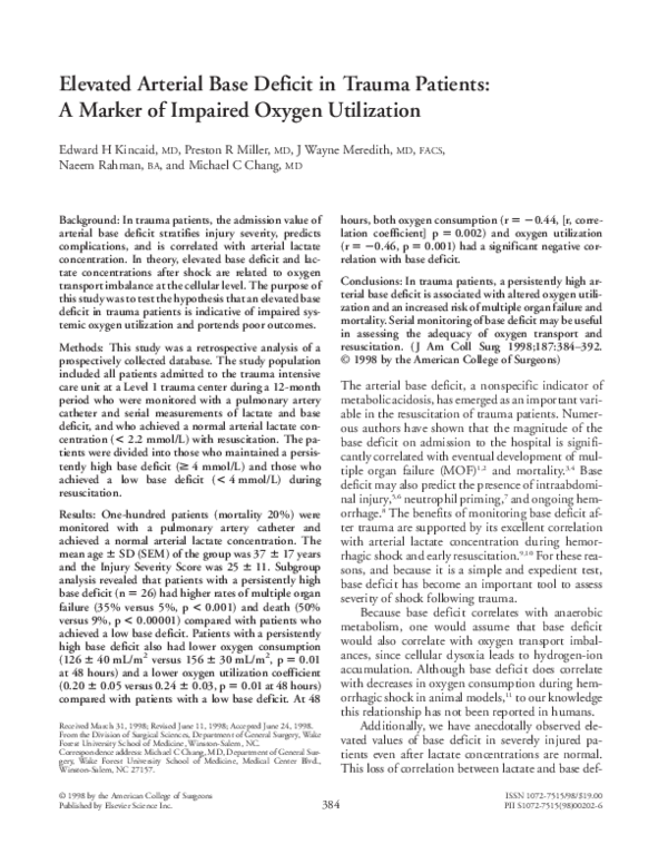 (PDF) Elevated arterial base deficit in trauma patients: a marker of ...