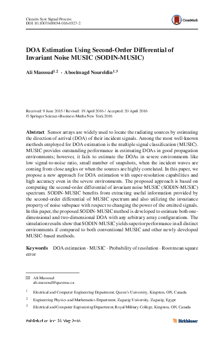 (PDF) DOA Estimation Using Second-Order Differential of Invariant Noise ...