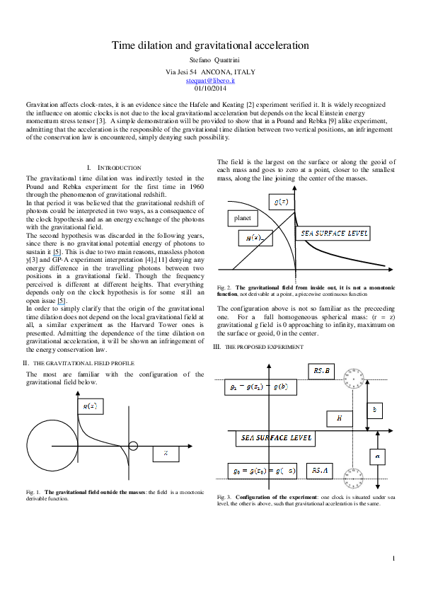 (PDF) Time dilation and gravitational acceleration Stefano Quattrini