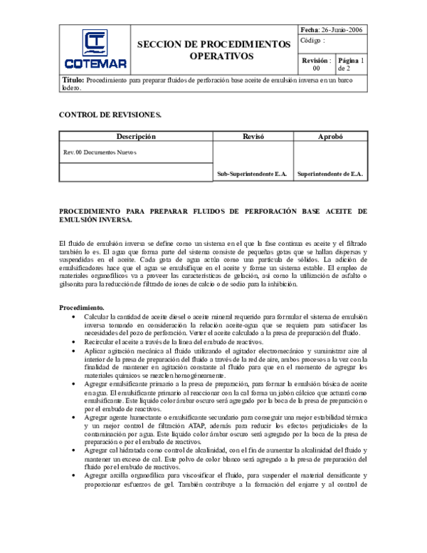 (DOC) PROCEDIMIENTO PARA PREPARAR FLUIDOS DE PERFORACIÓN BASE ACEITE DE ...