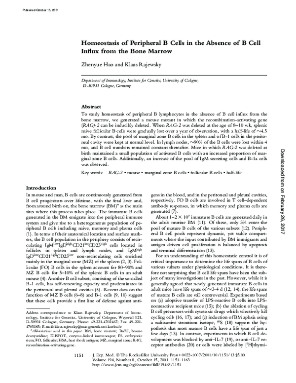 (PDF) Homeostasis of Peripheral B Cells in the Absence of B Cell Influx ...