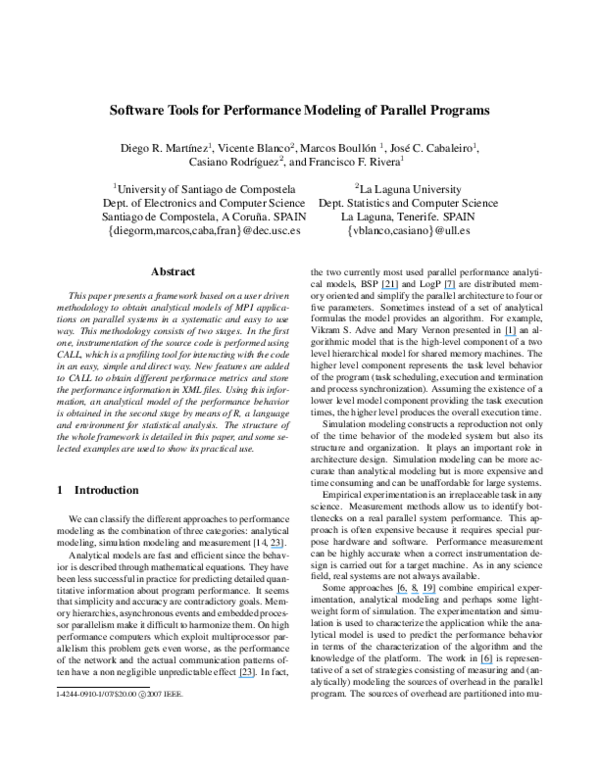 (PDF) Software Tools for Performance Modeling of Parallel Programs
