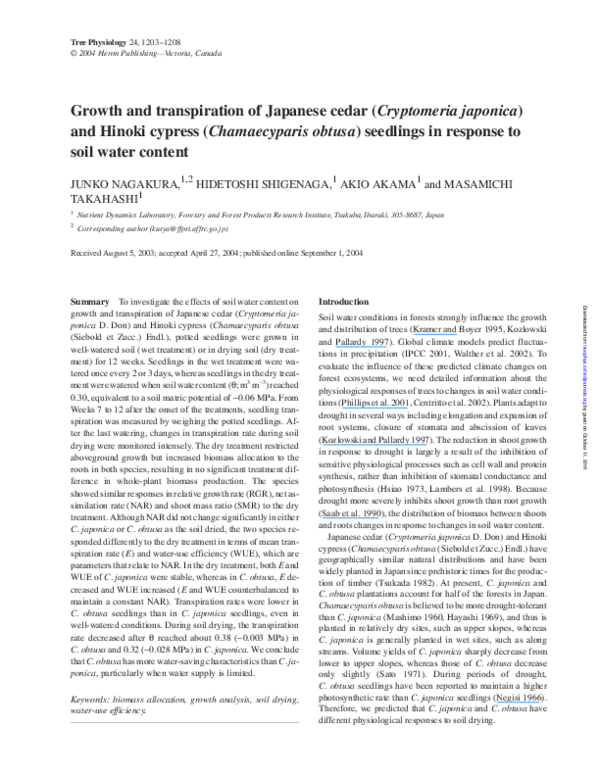 (PDF) Growth and transpiration of Japanese cedar (Cryptomeria japonica ...