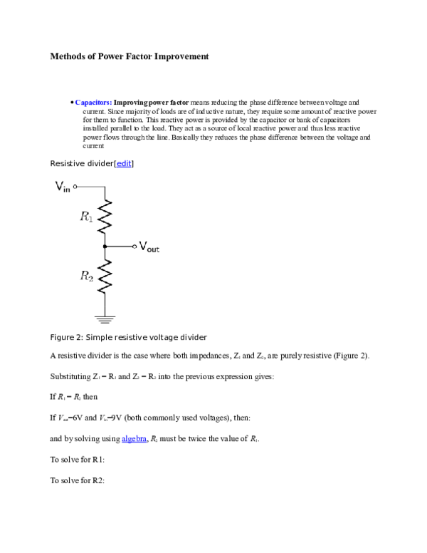 (DOC) Methods of Power Factor Improvement