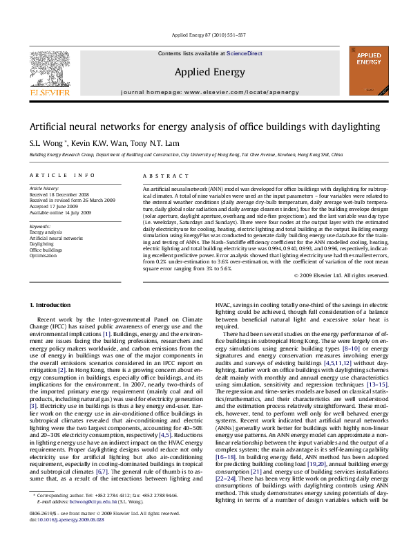(PDF) Artificial neural networks for energy analysis of office ...