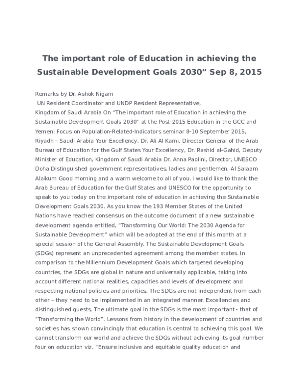 (DOC) The important role of Education in achieving the Sustainable
