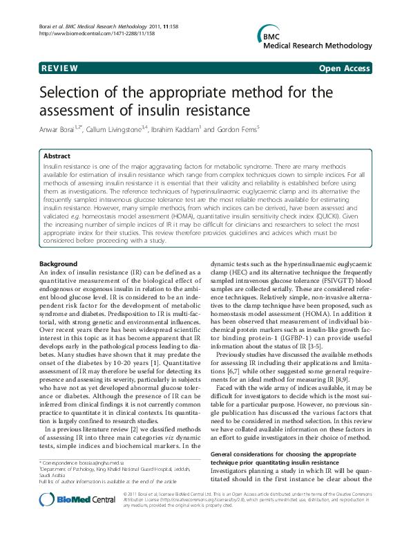 (PDF) Selection of the appropriate method for the assessment of insulin