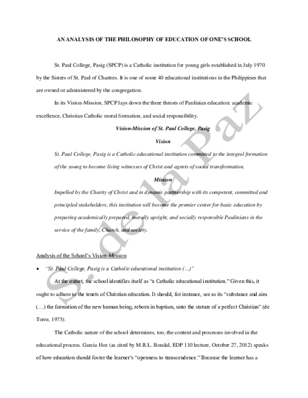 (PDF) An Analysis of the Vision-Mission of St. Paul College, Pasig