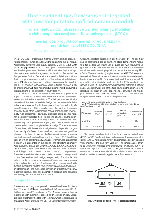 (PDF) Three element gas flow sensor integrated with Low Temperature ...