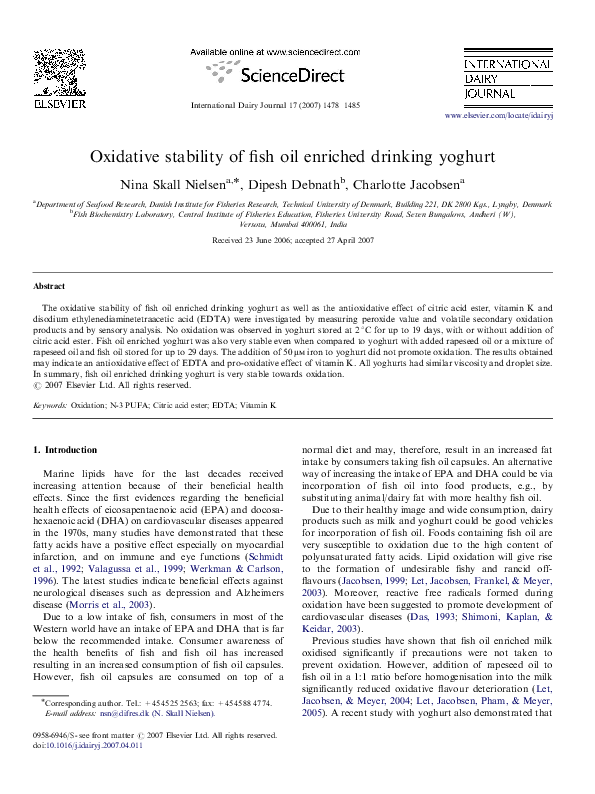(PDF) Oxidative stability of fish oil enriched drinking yoghurt