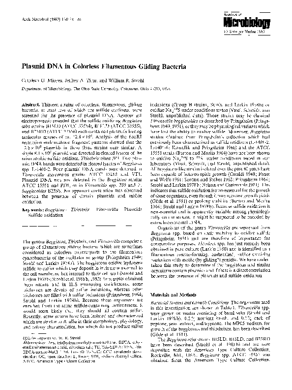 (PDF) Plasmid DNA in colorless filamentous gliding bacteria William
