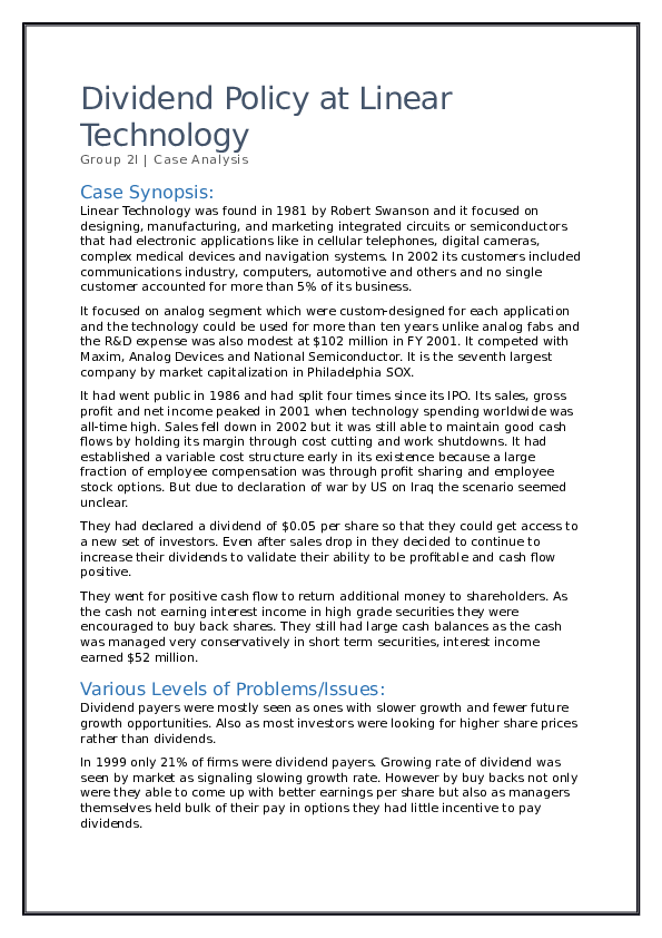 Should linear return cash to its shareholders picture