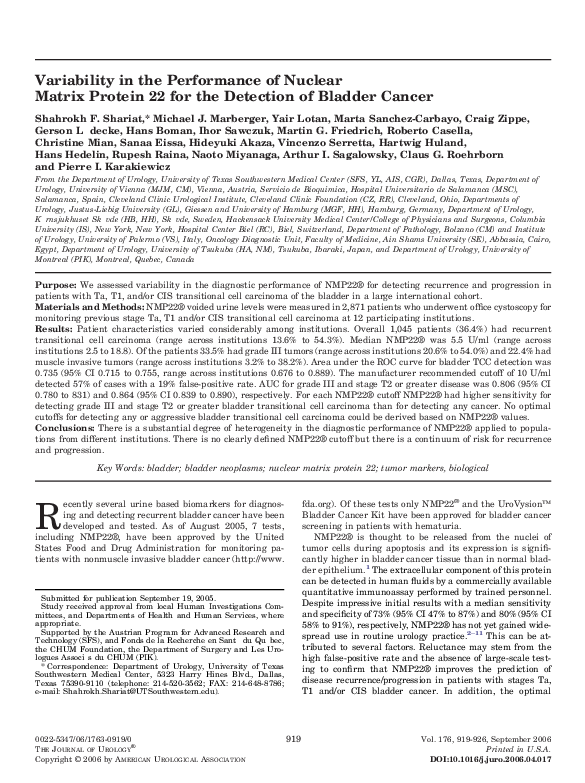 (PDF) Variability in the Performance of Nuclear Matrix Protein 22 for ...
