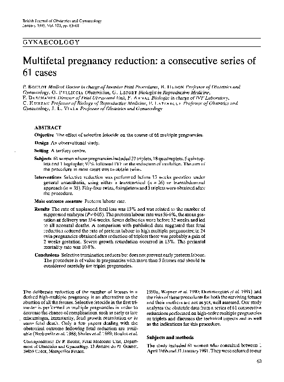 (PDF) Multifetal pregnancy reduction a consecutive series of 61 cases