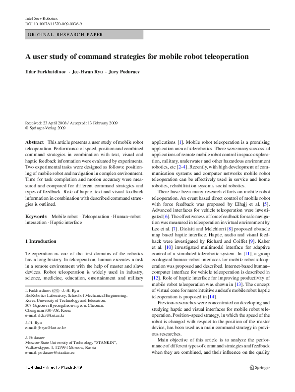 (PDF) A user study of command strategies for mobile robot teleoperation