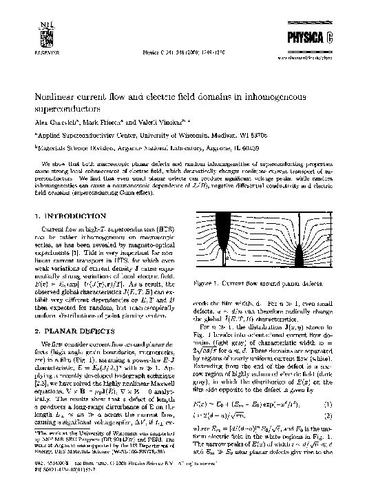 Pdf Nonlinear Current Flow And Electric Field Domains In Inhomogeneous Superconductors Alex Gurevich Academia Edu
