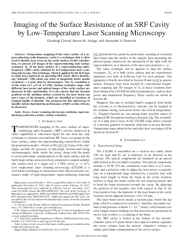 (PDF) Imaging of the Surface Resistance of an SRF Cavity by Low