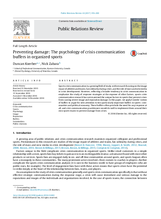 (PDF) Preventing damage: The psychology of crisis communication buffers ...