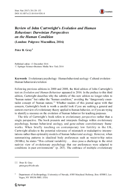 (PDF) Review of John Cartwright’s Evolution and Human Behaviour ...