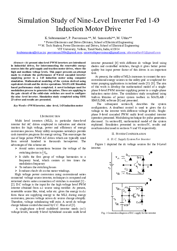 (PDF) Simulation Study of Nine-Level Inverter Fed 1-Ø Induction Motor Drive