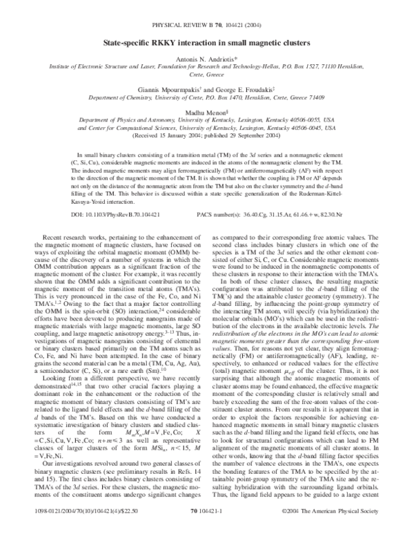 (PDF) State-specific RKKY interaction in small magnetic clusters