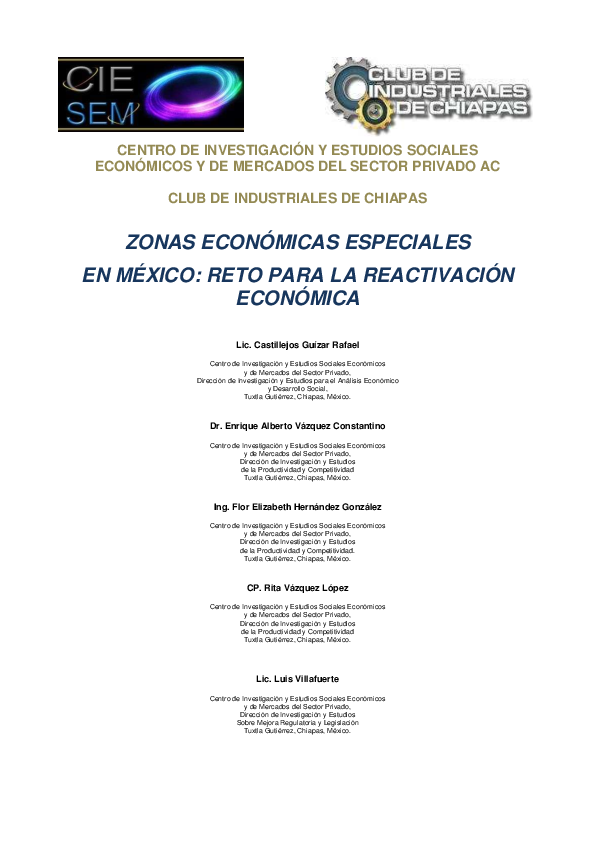 (PDF) ZONAS ECONÓMICAS ESPECIALES EN MÉXICO; RETO PARA LA REACTIVACIÓN ...
