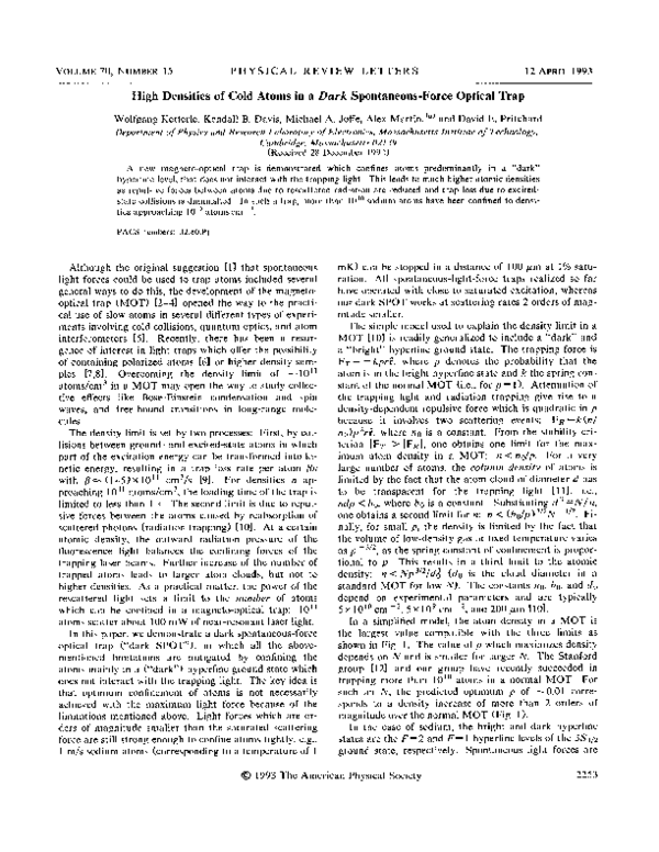 (PDF) High densities of cold atoms in a dark spontaneousforce optical