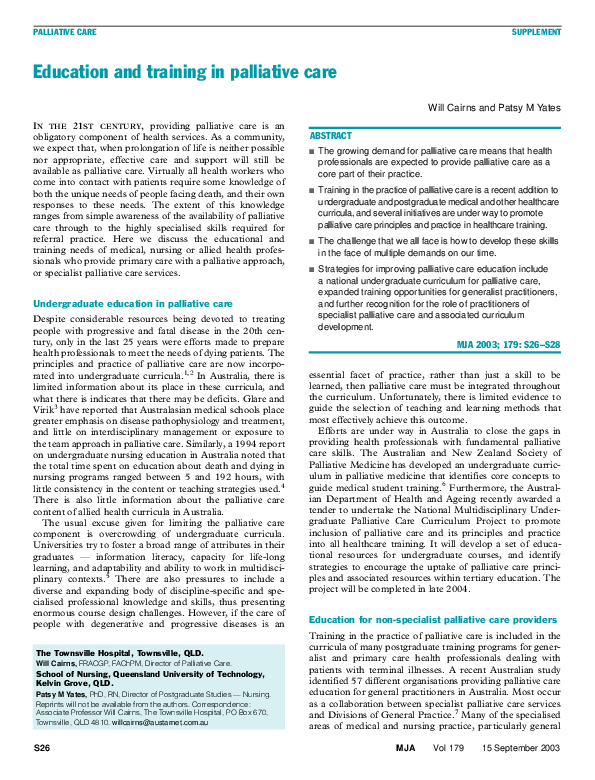 (PDF) Education and training in palliative care