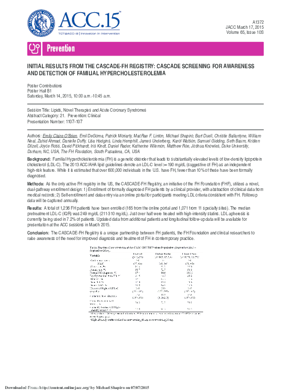 (PDF) Initial Results from the Cascade-FH Registry: Cascade Screening ...