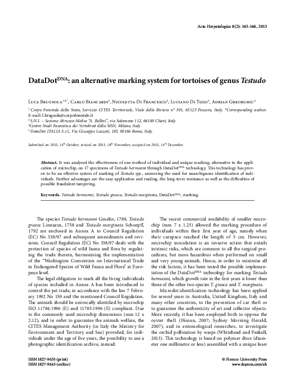 (PDF) DataDotDNA: an alternative marking system for tortoises of genus ...