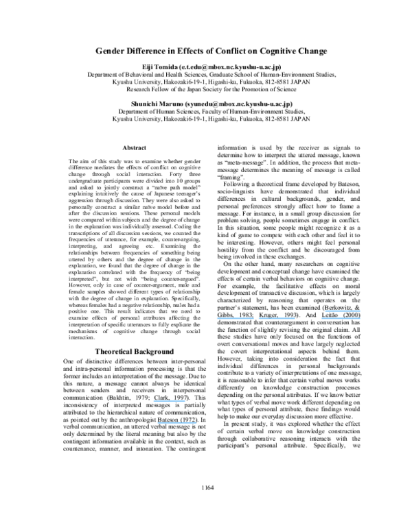 (PDF) Gender Difference in Effects of Conflict on Cognitive Change
