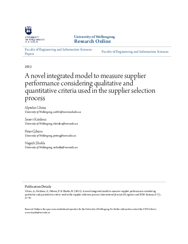 (PDF) A novel integrated model to measure supplier performance ...