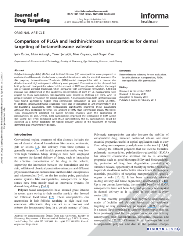 (PDF) Comparison of PLGA and lecithin/chitosan nanoparticles for dermal ...