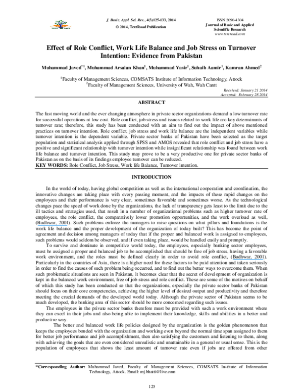 (PDF) Effect Of Role Conflict, Work Life Balance and Job Stress on ...