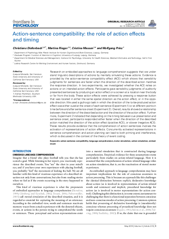 (PDF) Action-Sentence Compatibility: The Role of Action Effects and Timing