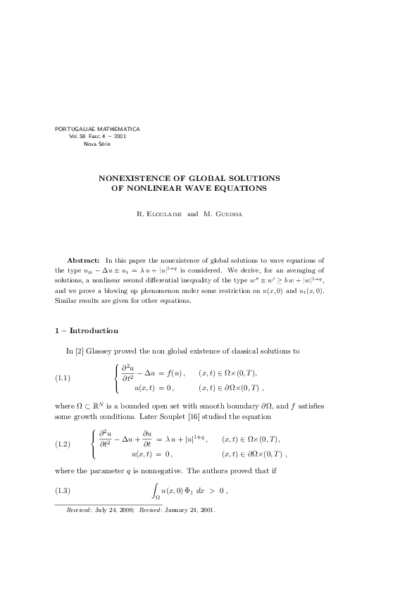 (PDF) Nonexistence of global solutions to nonlinear wave equations